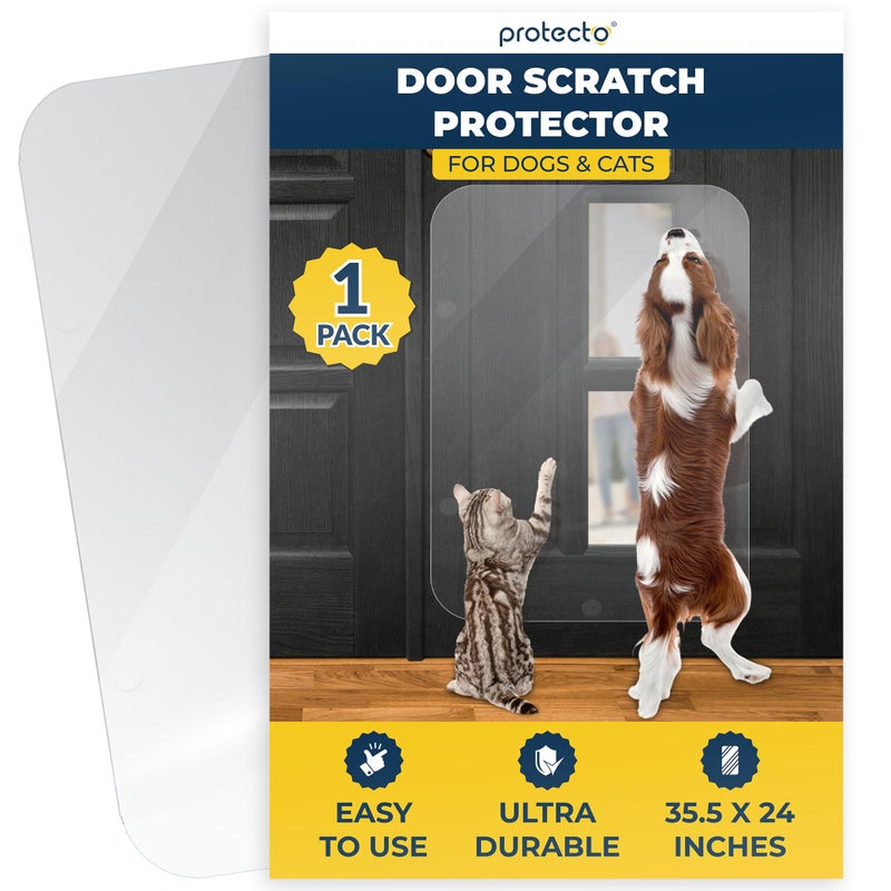PROTECTO Heavy Duty Door Protector from Dog Scratching, 35 x 24â€ Clear Door Scratch Protector, Easy & Quick to Install on Window, Wall, Screen & Sliding Doors | Cat Scratch Guard for Indoors Outdoors - Image 1